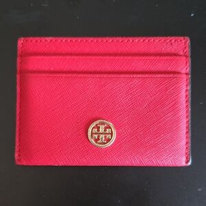 Tory Burch Scarlet Card Holder with Gold Logo